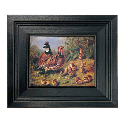 A Brace of Quail & Young Framed Painting Print on Canvas