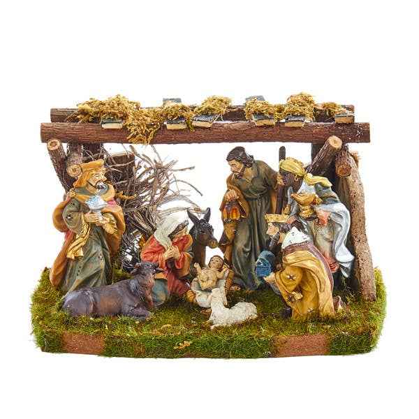 Nativity Set W/8 2-3.25"Figs+4.5x7"Stabl
