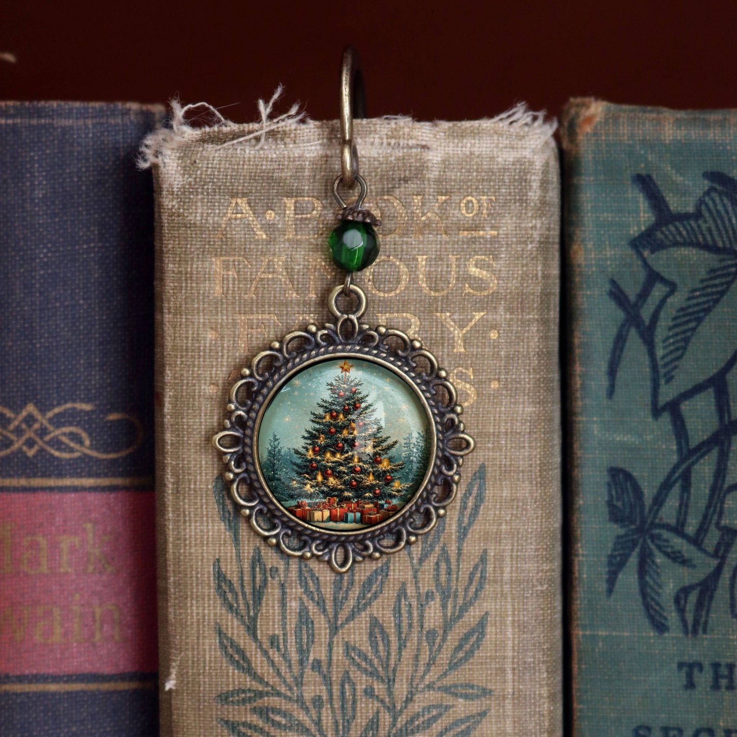 Victorian Christmas Tree Bronze and Glass Bookmark