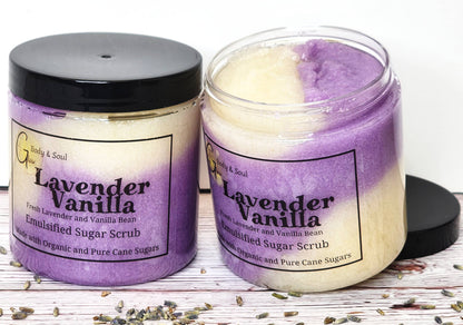 Sugar Scrub, Lavender Vanilla Emulsified Sugar Scrub 10 oz