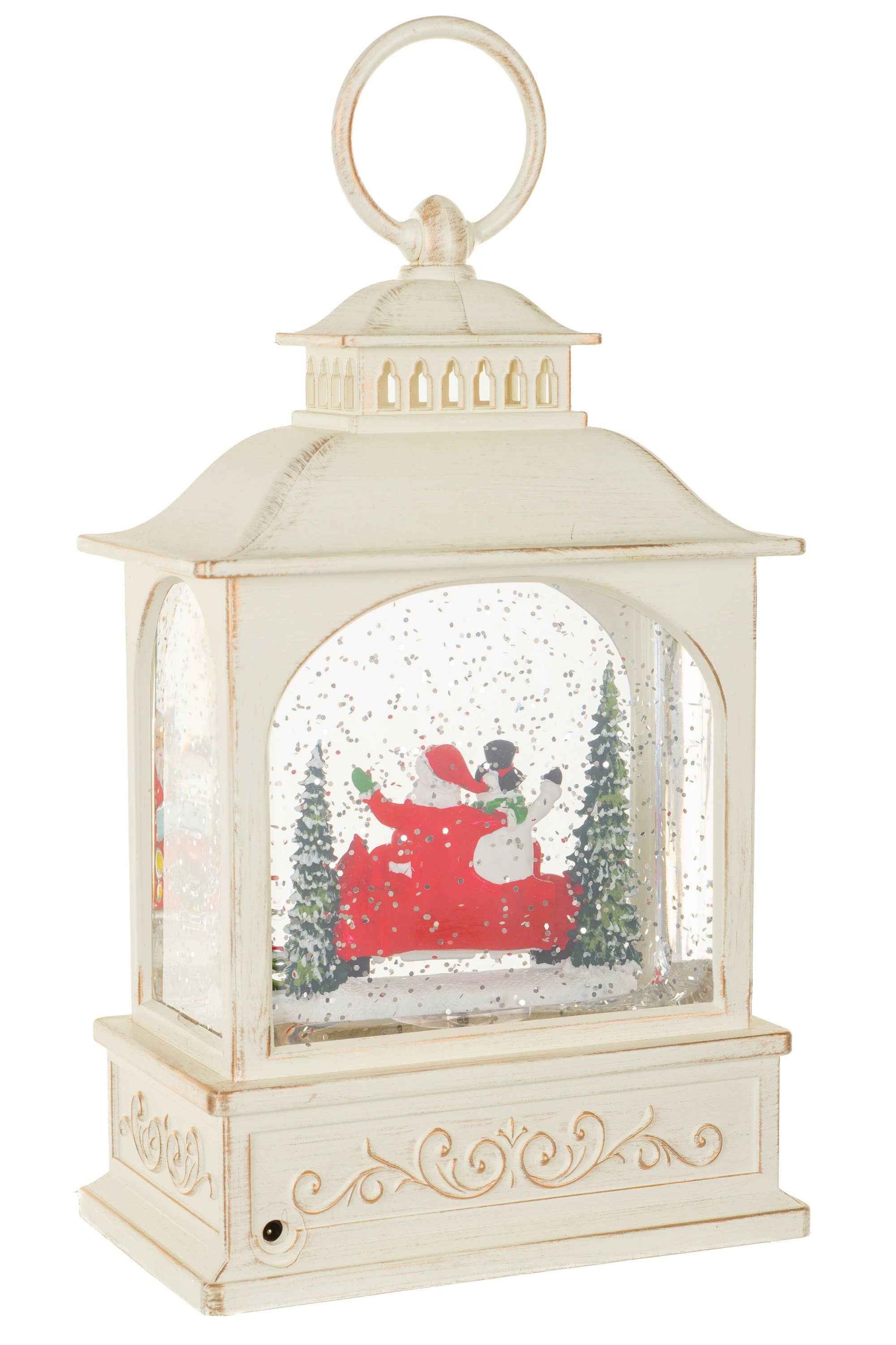 NEW-Off-White Lantern Snow Globe with Santa's Sports Car