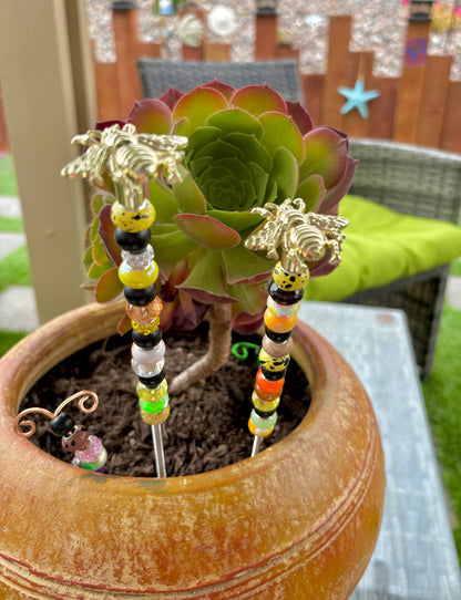 Bumblebee Fairy Garden Beaded Plant Stakes : 13 inch