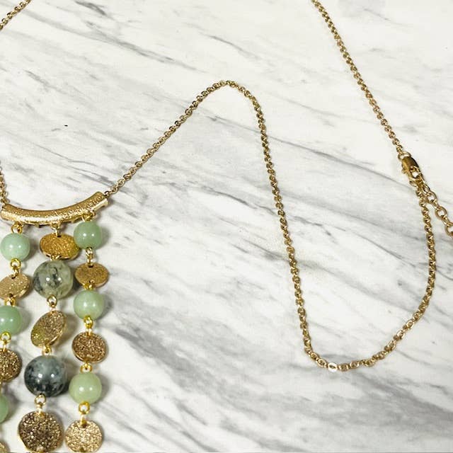 Anita K By Blushing Pink - Jade & Gold Disc Tassel Pendant Long Necklace