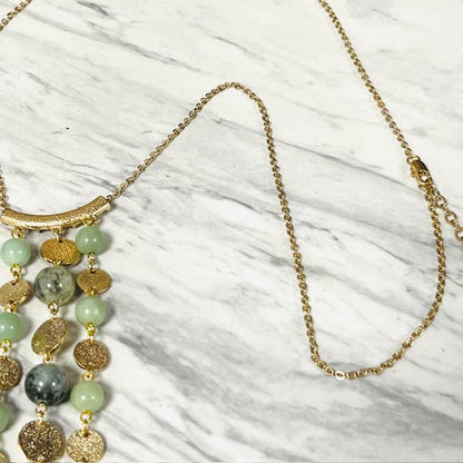 Anita K By Blushing Pink - Jade & Gold Disc Tassel Pendant Long Necklace