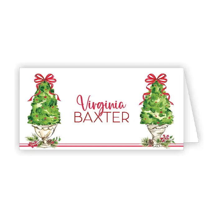 Placecard Handpainted Christmas Trees w/Red Bows