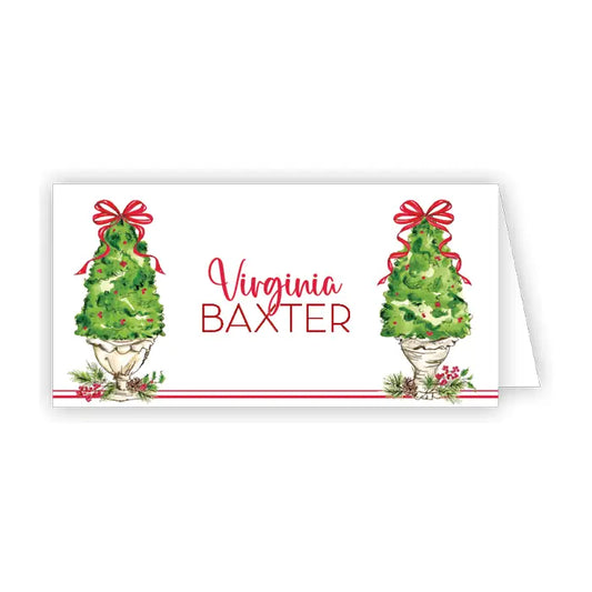 Placecard Handpainted Christmas Trees w/Red Bows