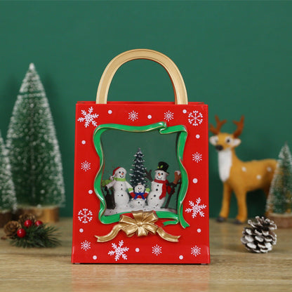 Christmas Musical Red Gift Bag Snow Globe Lantern with Snowman Family Scene for Christmas Decoration