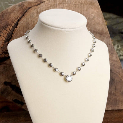 PennyLine inc - Clear Crystal Bezel Pendant Dot Chain Neckline Necklace