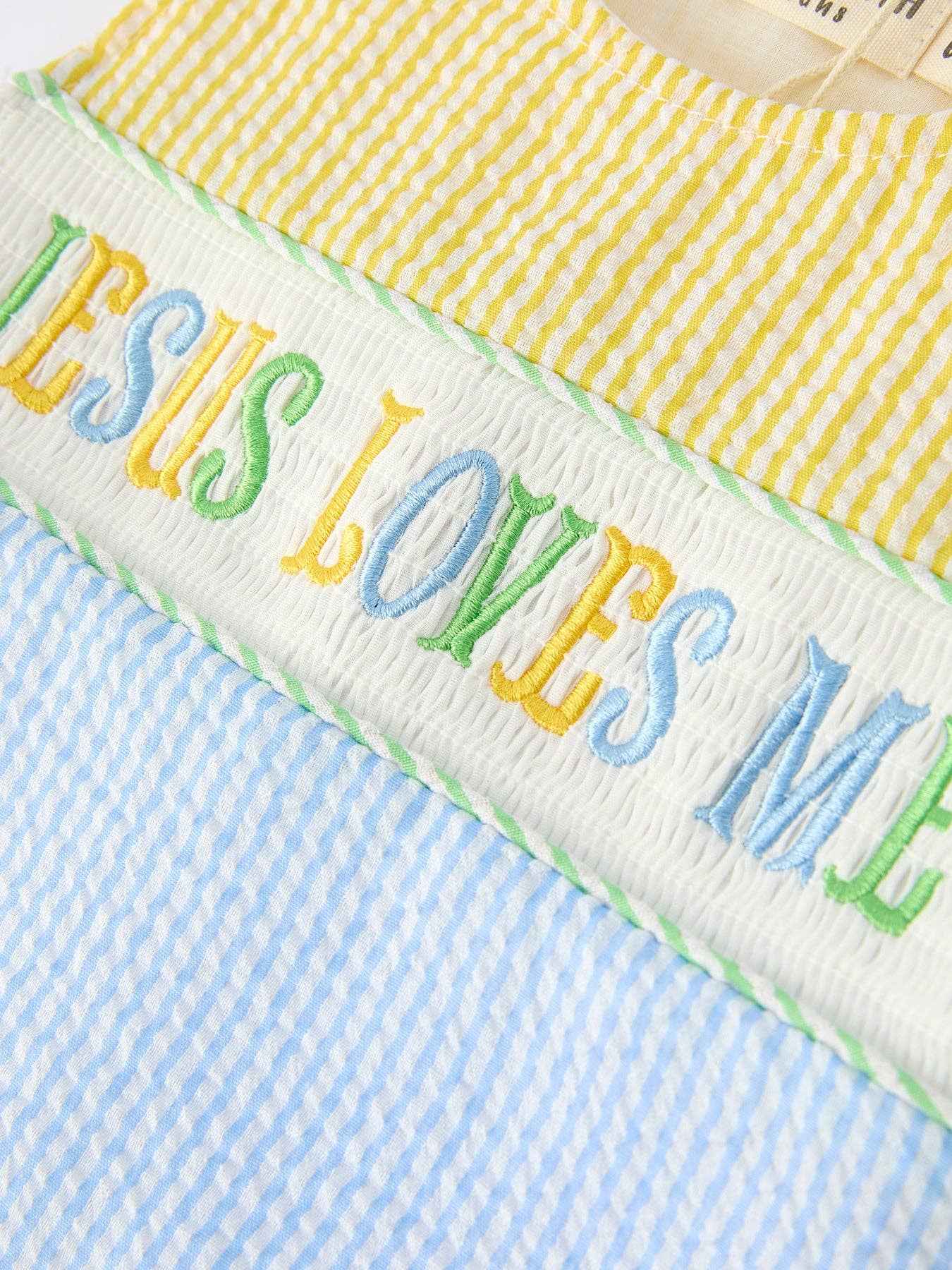 "Jesus Loves Me "Embroidered Baby Boy Romper: 6M