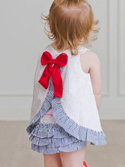 Baby Girls White & Classic Blue Seersucker Top & Bloomer Set