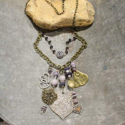 Czech These Out Plum Metal heart Charmers Necklace