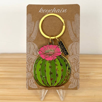 Cactus Barrel Enamel Keychain