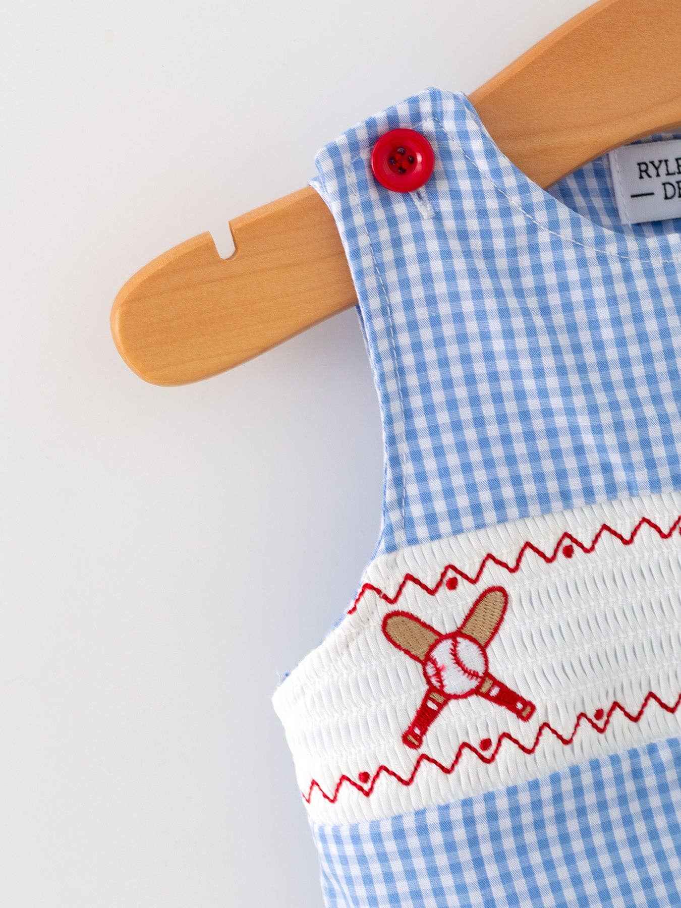 Baby Boy Baseball Smocked Romper – Blue Plaid Summer Outfit: 3M