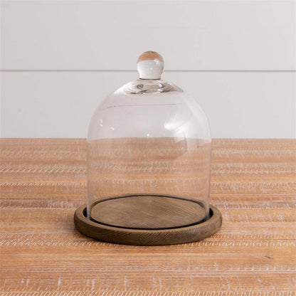 Glass Cloche With Wood Base