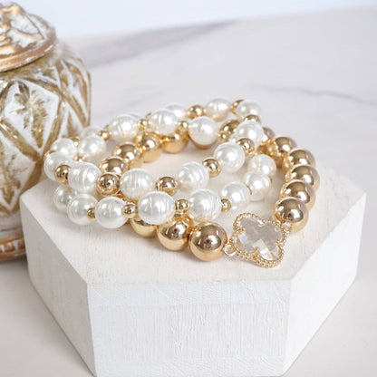 Chunky Beads & Clover Charm Statement Bracelet Set – Bold & Elegant