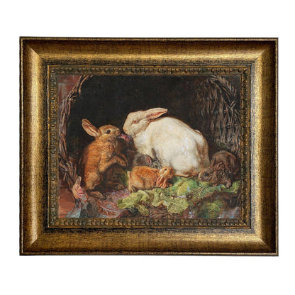 Hares and Young Framed Painting Print on Canvas
