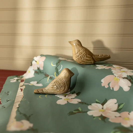 Vennie Wood Carved Decorative Bird Figures, Set Of 2