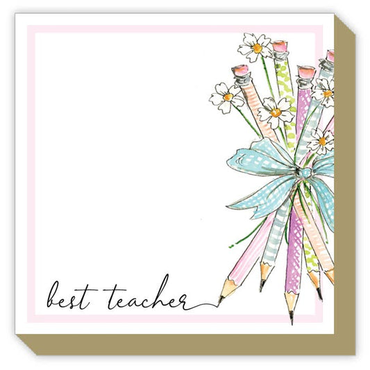Best Teacher Pencil Boquet with Flowers Luxe Notepad -RosanneBeck Collections