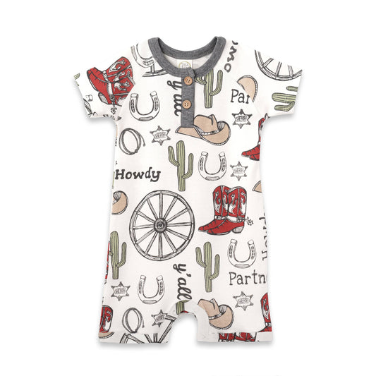 Howdy Partner Henley Romper – Western Cowboy: 3-6M