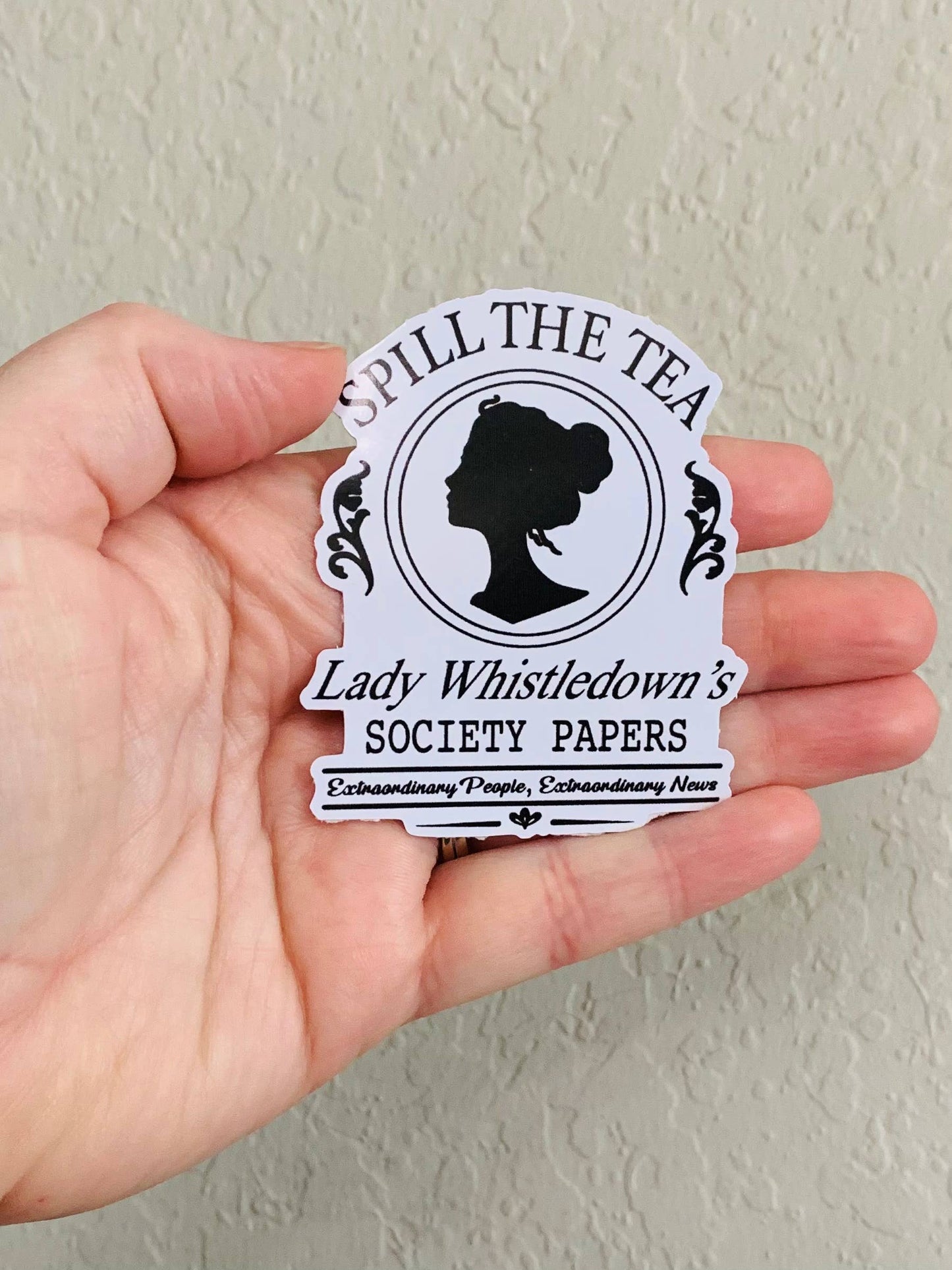 Oily Graphic Creations - Spill the Tea B&W- Bridgerton Stickers/Magnet
