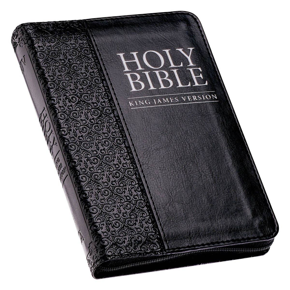 Christian Art Gifts - KJV Bible Compact Faux Leather, Black w/zipper