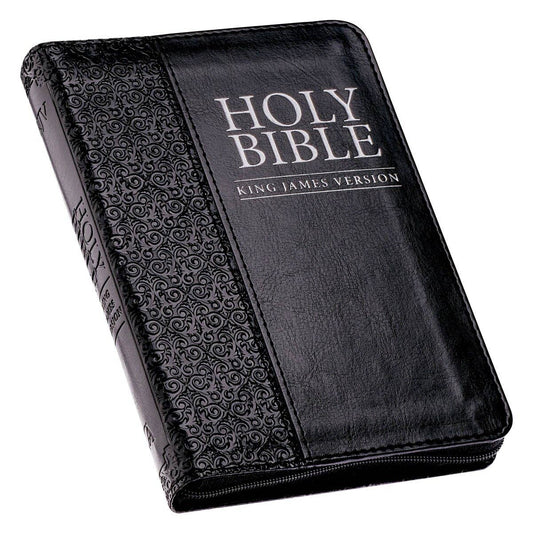 Christian Art Gifts - KJV Bible Compact Faux Leather, Black w/zipper