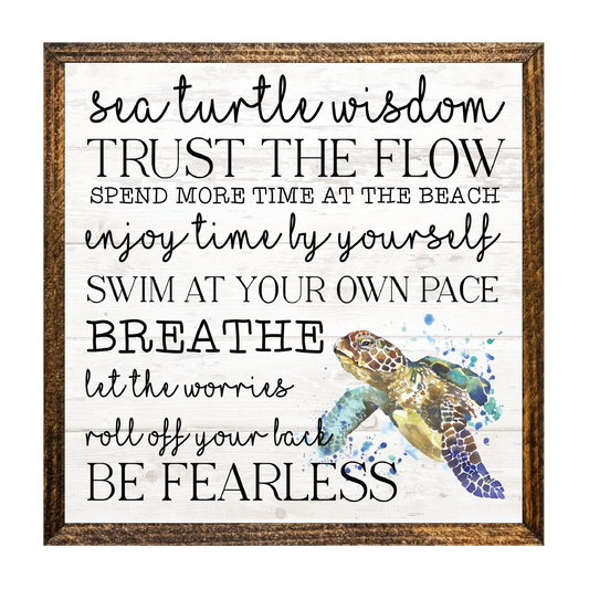 Jarmz Designs - 7"x7" WOOD FRAMED CANVAS SHELF SITTER-SEA TURTLE WISDOM