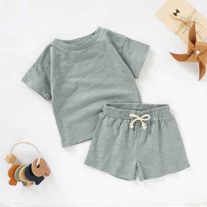 Kids Organic Cotton Short Sleeve Set Cute Casual Style: 35# Camel / 2T