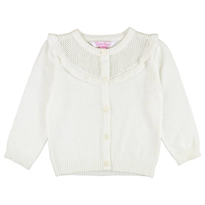 Girls Off-White Sweater Knit Ruffle Trim Cardigan