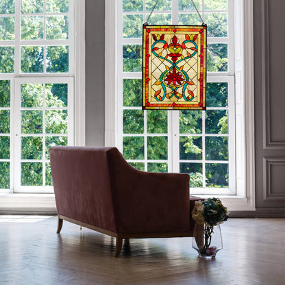 24" Amber Floral Stained Glass Window Panel