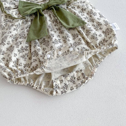 Summer Hot Selling Baby Girls Sleeveless Square Neck Floral Print bodysuit: Beige / 66 (3-6M)