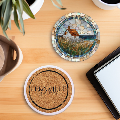 Coastal Cottage Mosaic Ceramic Coaster SET OF 4