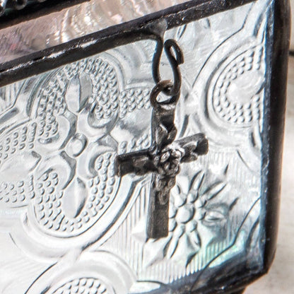 Clear Vintage Glass Box with Cross Charm