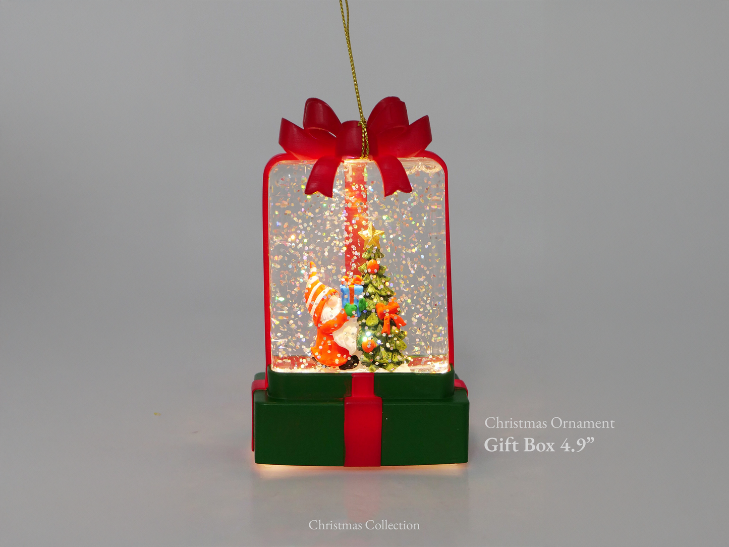 4.9" Lighted Present Glitter Globe Christmas Ornament, Gnome