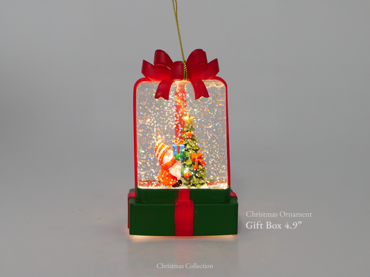 4.9" Lighted Present Glitter Globe Christmas Ornament, Gnome