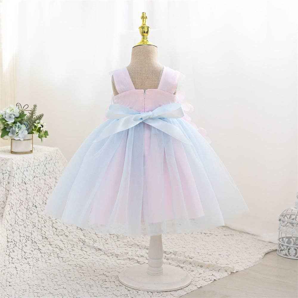 A-Line Tulle Flower Girl Dress with Square Neck and Floral Embellishments: Light Pink / 5-6 Years (130cm)