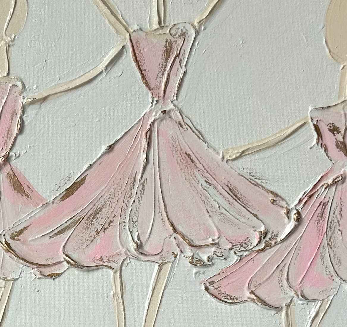 Ballerina Trio | canvas art recital dance ballet nutcracker: White back & pink dress / 11x14-inch standard profile canvas / Light skin & lt. brown hair