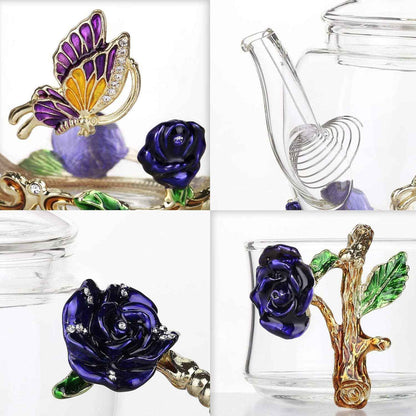 Floral Glass Tea Set with Teapot – 2 Cups