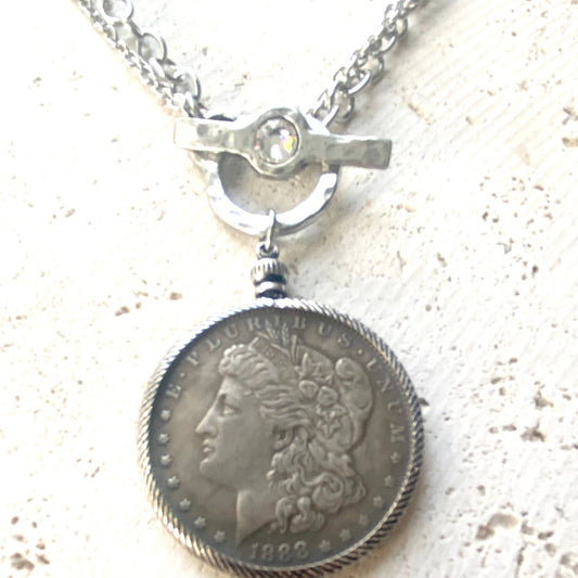 Coin Necklace crystal toggle vintage boutique style