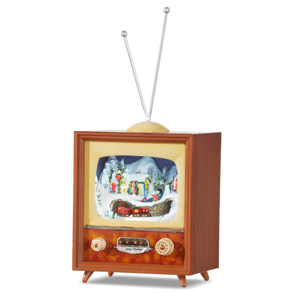 10" Animated Musical Lighted TV, Brown Cabinet Train Scene