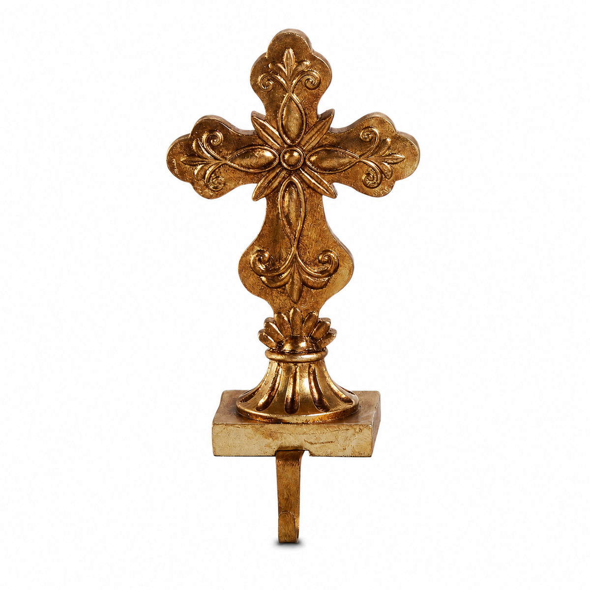 Antique Gold Holy Cross Stocking Holder, Rounded Cross design