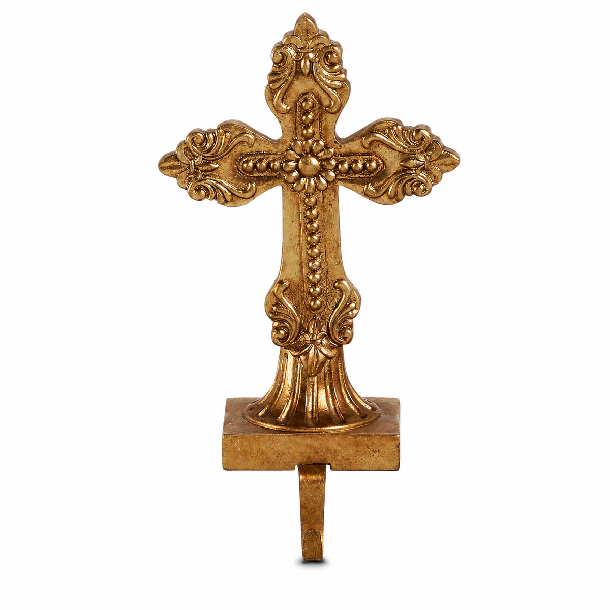 Antique Gold Holy Cross Stocking Holder, Beaded Cross design