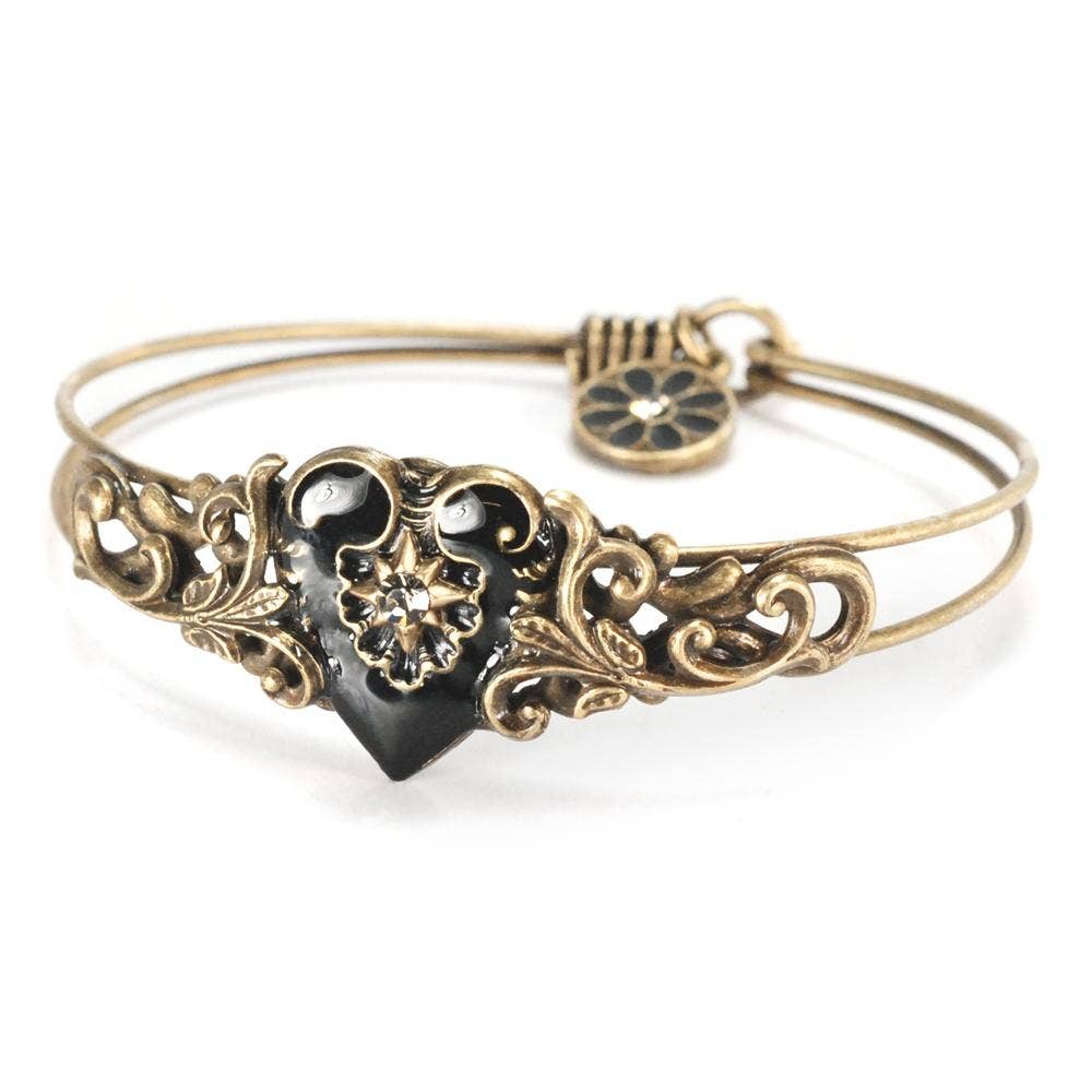 Joyería Sweet Romance - Pulsera de corazón de esmalte negro BR353