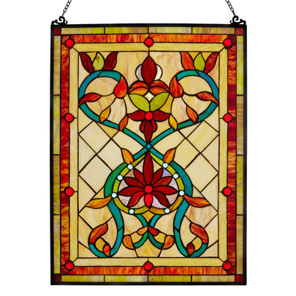 24" Amber Floral Stained Glass Window Panel