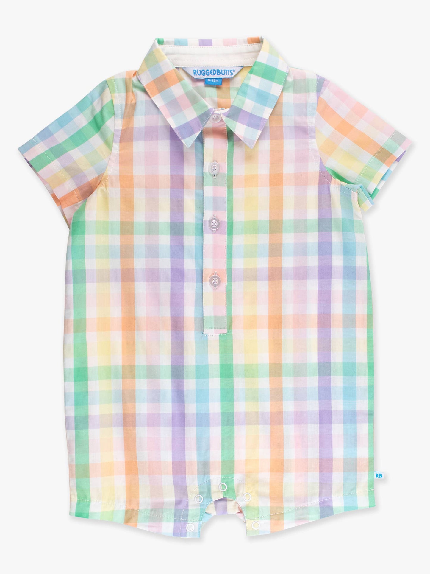 Baby Boys Poppy Rainbow Plaid Short Button-Up Romper: Multi-Color