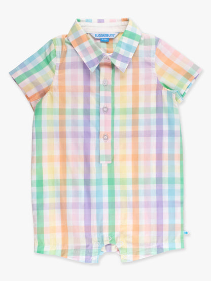 Baby Boys Poppy Rainbow Plaid Short Button-Up Romper: Multi-Color