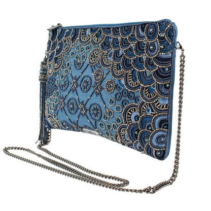 Work It Denim Blue Beaded Embellished Crossbody Clutch