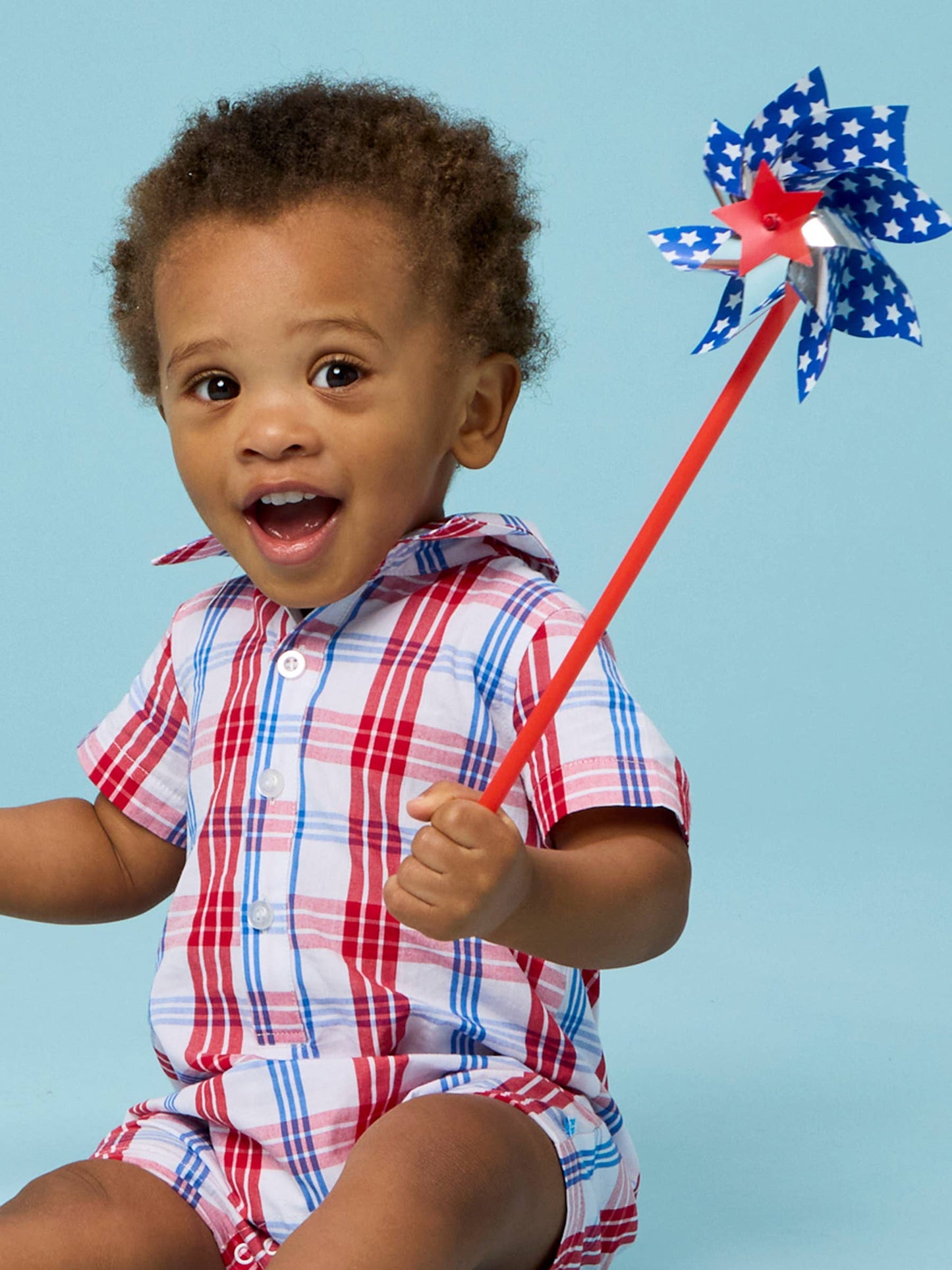 Lincoln Plaid Short Sleeve Woven Button-Up Romper