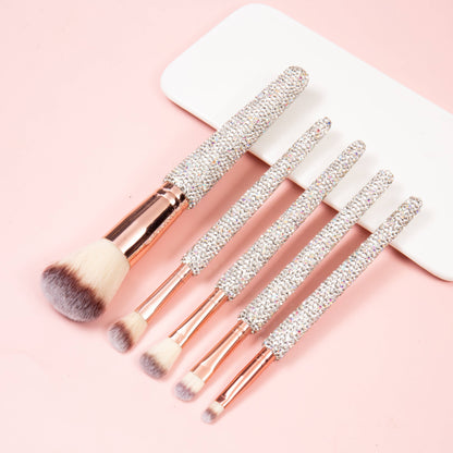 5PCS Ceramic Rhinestone Make Up Brush Set : Gold