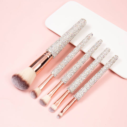 5PCS Ceramic Rhinestone Make Up Brush Set : Gold